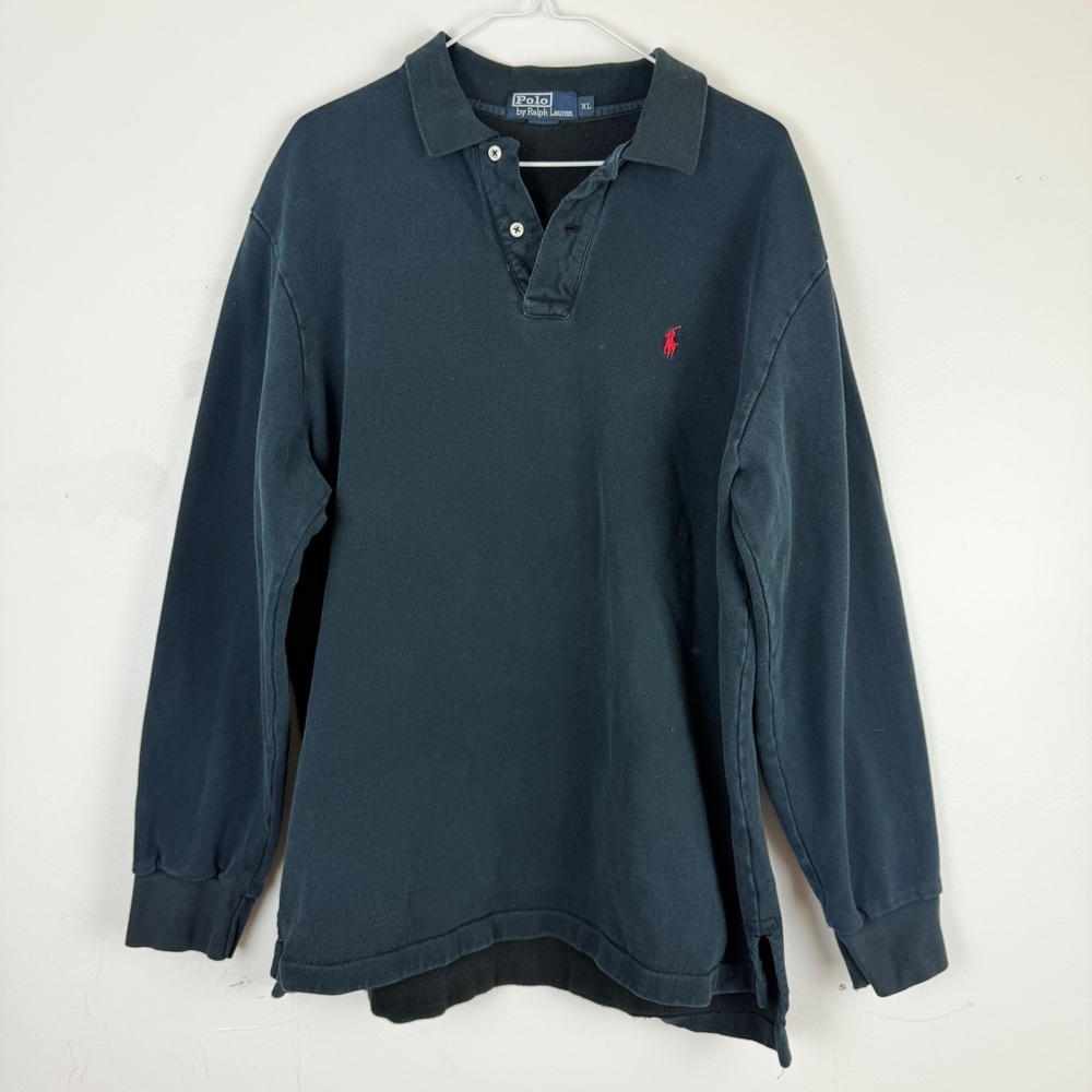 Vintage Polo by Ralph Lauren 90s Rugby Shirt Fleece-Lined Pullover Long Sleeve
